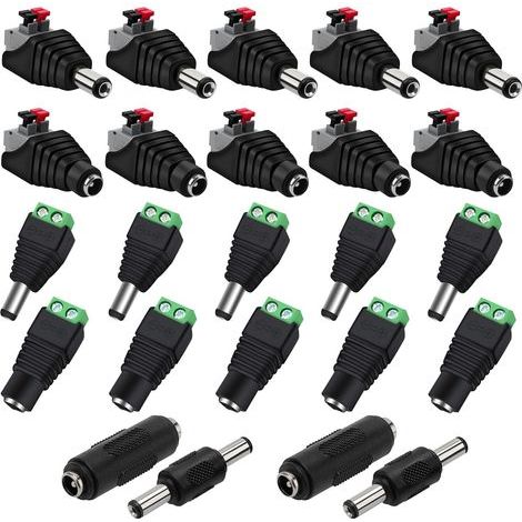 5 Paires de 5.5mmx2.1mm DC Connecteur d'alimentation Mâle et Femelle de 12V Adaptateurs Prise à Bouton-Poussoir + 5 Paires 12V/24V DC Mâle Femelle Connecteurs Set, pour CCTV Caméra LED Bande (1/5)