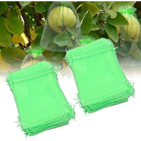100 Sacs Filets de Protection pour Fruits – Réutilisables, Barrière en Maille Verte pour Plantes, Fleurs et Arbres Fruitiers, 7 x 9 cm,de (1/4)