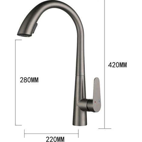 Robinet de cuisine 360°, mitigeur rotatif encastrable eau chaude et froide, gris anthracite, finition gun métal (1/2)