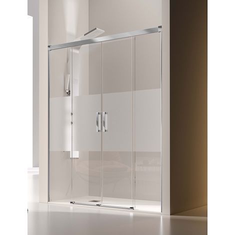 Mampara de Ducha Frontal- 2 Hojas Fijas y 2 Puertas Correderas- Cristal de Seguridad de 6 mm - Modelo Glase 4 BN (136 - 140 cm) - CRISTAL DECORADO (1/2)