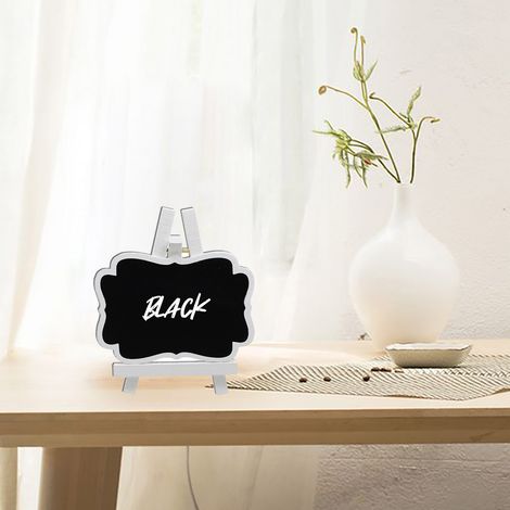 Support en bois blanc pour la maison, petit autocollant tableau noir, objet décoratif en bois mobile en PVC, ornement de décoration de mariage. (1/2)