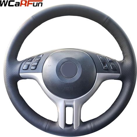 (Fil vert) Housse de volant personnalisée avec nom cousue main en cuir artificiel noir, compatible avec BMW E39, E46 325i et E53 X5 (1/5)