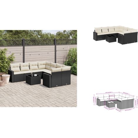 9-tlg. Garten-Sofagarnitur mit Kissen Schwarz Poly Rattan - Gartenmöbel Set - PE-Rattan Möbel - Outdoor Sofa - Esstisch Set - Balkonmöbel (1/3)
