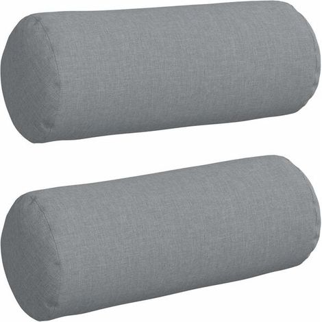 Coussins décoratifs, 2 pièces, gris clair, 15 cm de diamètre x 40 cm de hauteur, en tissu. (1/5)