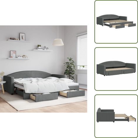The Living Store Tagesbett Ausziehbar mit Schubladen Dunkelgrau 90x200 cm Stoff - Schlafsofa