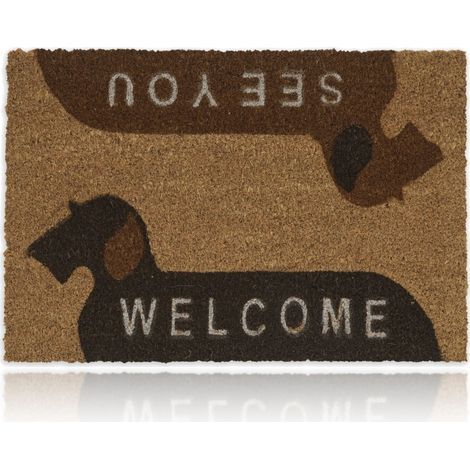 Relaxdays Welcome See You Dogs Doormat Coir, 40 x 60 cm, Door Mat Inside & Outside, Non-Slip Shoe Wiper, Natural Coir (1/5)