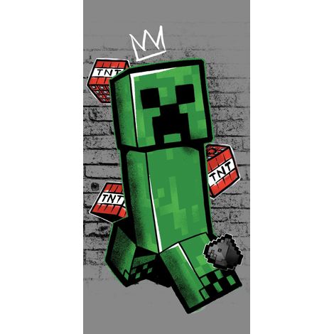 Minecraft - Serviette de plage en coton "Metro art Creeper" - Vert/Gris - 70 x 140 cm - Livraison gratuite (1/2)