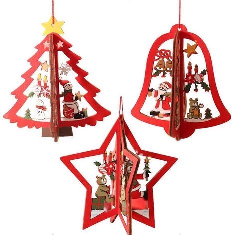 3er-Set Weihnachtsbaum-Anhänger, Party-Ornament, Weihnachtsfensterdekoration-10.5X9.3X9.3CM-Red (1/3)