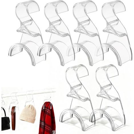 6er-Set Kleiderhaken – mit Anti-Haken-Funktion – Ideal zum Aufhängen von Schals, Gürteln und Handtaschen – 9,4 × 4,6 × 15,3 cm – Transparentes Acryl