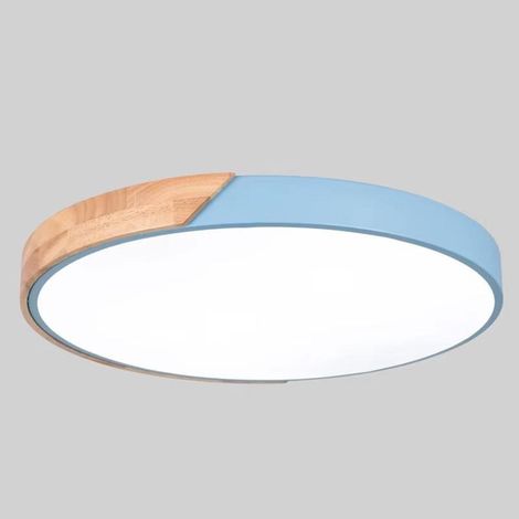 Plafonnier encastré moderne à LED dimmable en acrylique et bois pour chambre, salon, bureau, 23 cm, bleu (1/4)