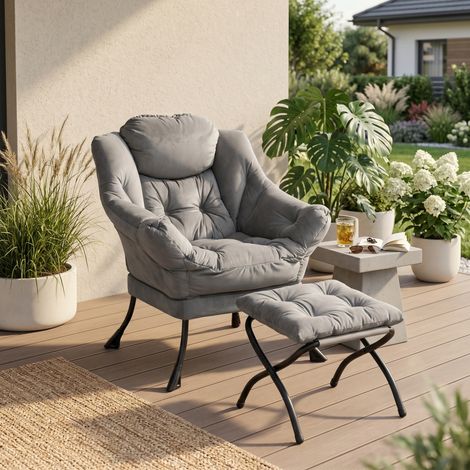 Sessel Loungesessel klappbar mit Hocker Grau OKMYHOME (1/5)