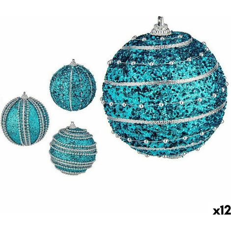 Weihnachtskugeln-Set Krist+ Blau PVC Ø 8 cm Mit Relief (12 Stück)