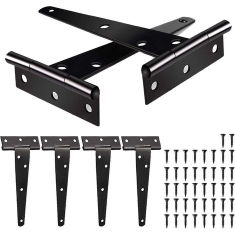 12 charnières en T robustes, charnières en T de 150 mm (6 pouces), charnières en T métalliques avec vis, adaptées aux portes de cabanon et aux portails de jardin. (1/5)