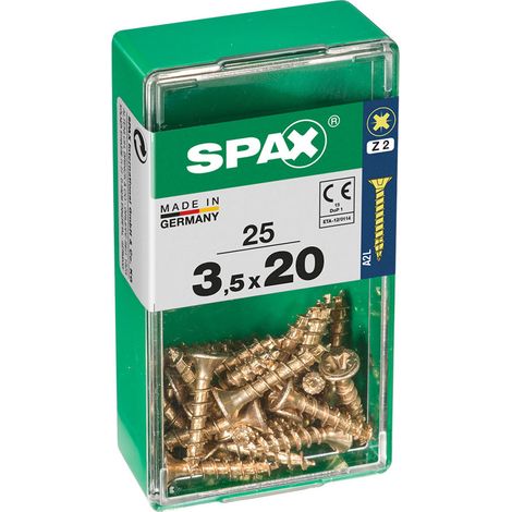 Boîte 25 Unités. Vis A Bois Spax Cab. Plat Yellox 3.5x20mm Spax (1/2)