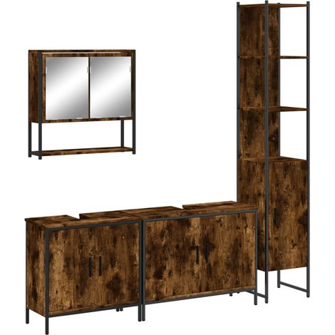Ensemble de meubles de salle de bain 4 pcs,Ensemble d'armoires de salle de bain Chêne fumé Bois CFW12715 (1/5)