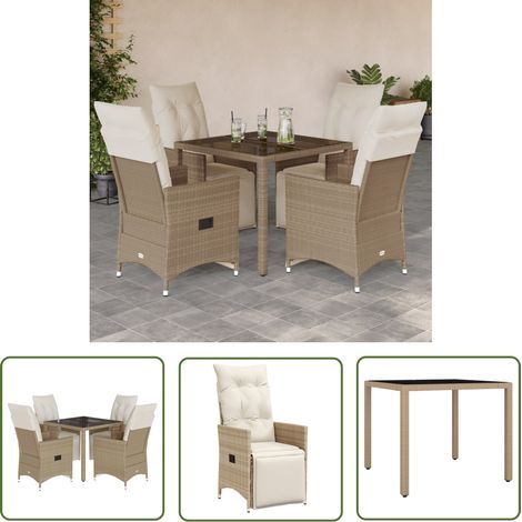 The Living Store 5-tlg. Garten-Bistro-Set mit Kissen Beige Poly Rattan - Gartenmöbel - Bistroset - Lounge Sessel - Outdoor Möbel - Rattan Gartenmöbel (1/5)