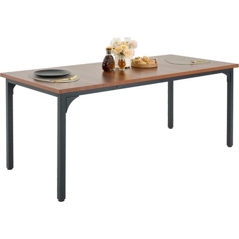 Table à manger rectangulaire 180 cm, table de salle à manger en bois pour 6 à 8 personnes, mobilier rustique avec pieds en fer, bureau de conférence, pour cuisine, salon, marron (table seule) (1/5)