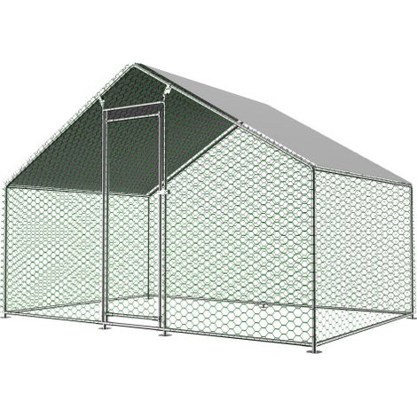 Recinto per polli 3x2x2 m con chiusura di sicurezza e telo in PE impermeabile, recinto in metallo per polli, conigli e altri piccoli animali (1/5)