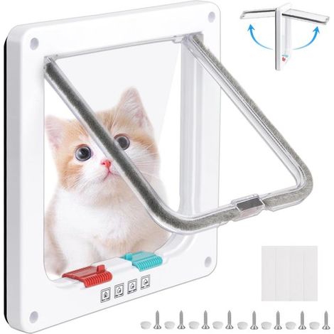 Sportello di sicurezza con meccanismo di chiusura a 4 vie, antivento, gattaiola silenziosa, chiusura magnetica per cani e gatti, taglia S, bianco (1/5)
