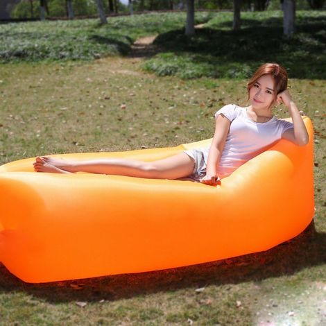Tragbares Outdoor-Sofa, bequemes, faltbares, aufblasbares Strandsofa, Schlafsack, Luftsofa, Orange, 250 x 75 cm