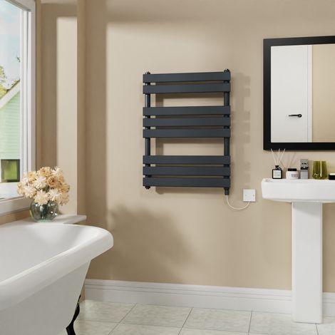 Electric Flat Heated Towel Rail Radiator Sand Grey 800x600mm 400W