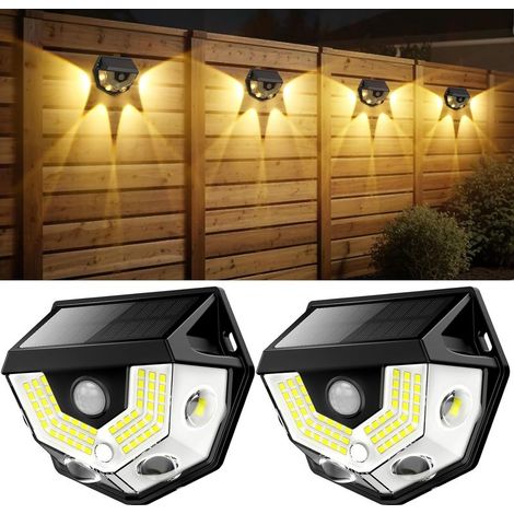 EASYCOMFORT Lampe solaire extérieur IP65 avec détecteur de mouvement, grand angle 270°, éclairage sécurité pour porte d'entrée, cour et garage (lot de 2) (1/5)