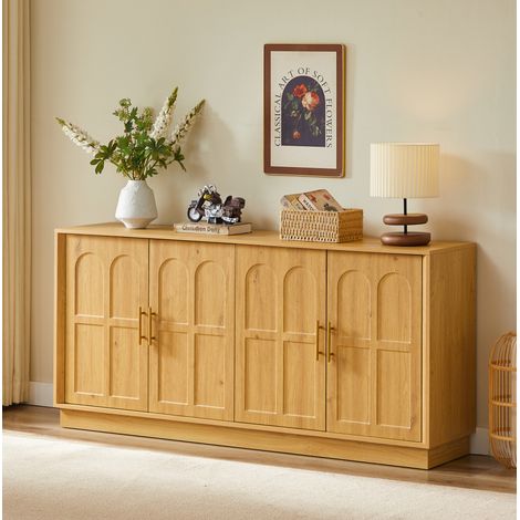 Sideboard 169x40x80 cm Naturfarben MDF mit Stauraum, gewölbter Front, verstellbaren Einlegeböden und Kippschutz (1/5)