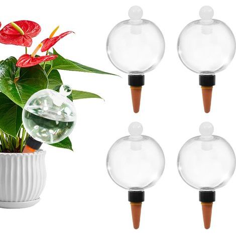 Set mit 4 selbstbewässernden Lampen – von oben befüllbarer Kunststoff-Wasserbehälter mit Terrakotta-Düse – Automatische Tropfbewässerung für Zimmerpflanzen – Überwachung (1/5)