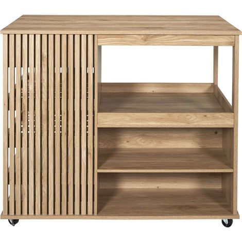 The Home Deco Factory – Ilot de cuisine sur roulettes en bois – Dimensions 105x60x90 cm – 1 tiroir et tablette range bouteilles – Marron