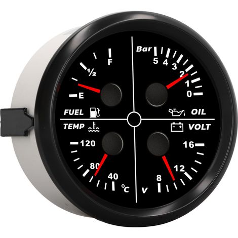 Manomètre multifonction 4 en 1 de 85 mm : niveau de carburant, pression d'huile, température d'eau, voltmètre, type à aiguille, pour camping-car, yacht et bateau. (1/5)