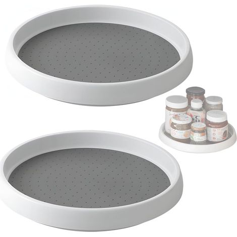 2 Pcs Plateau Tournant Epices Antidérapantes et Stables Plateau Rond pour Armoire Table Placard Réfrigérateur Support à Condiments en Plastique Blanc (1/4)