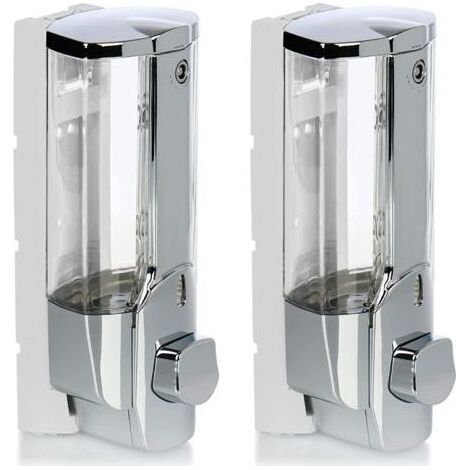 Distributeur de savon mural 2x – Rechargeable 380ml – Installation facile avec vis et chevilles – Pour gel douche et lotions (chromé) (1/5)