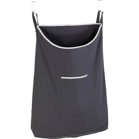 Wenko – Panier à linge mural suspendu 65L – Installation facile sur porte – 100% coton – Dimensions 52x81x10 cm – Gris