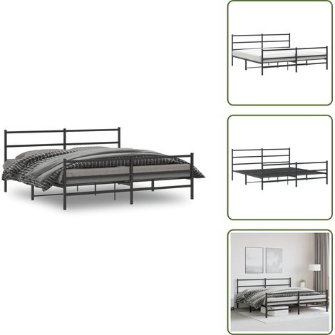 The Living Store Bettgestell mit Kopf- und Fußteil Metall Schwarz 193x203 cm - Metallbettfassungen - Doppelbettgestell - Boxspringrahmen - Schlafzimmermöbel - Schwarzes Bettgestell