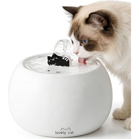 Cute Cat Water Fountain, 1L Ceramic Water Fountain for Cats, Cat Water Dispenser with 5 Stage Filtration System, Silent Automatic Dispenser for Cats Dogs (1/5)