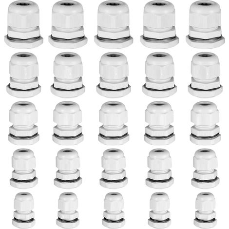 25 prensaestopas de nailon, conectores impermeables para iluminación de hogar, jardín y exterior (PG7, PG9, PG11, PG13.5 y PG16) (1/5)