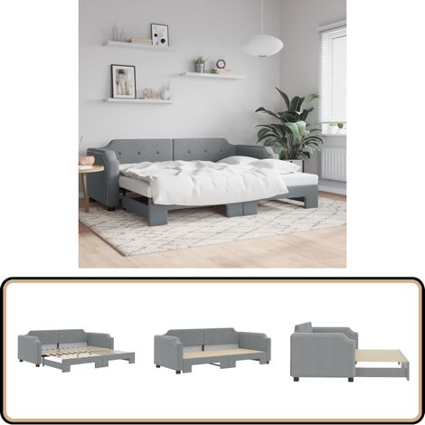 Tagesbett Ausziehbar Hellgrau 80x200 cm Stoff - Sofa - Schlafsofa - Gästebett - Tagesbett - Ausziehbarer Schlafsitz