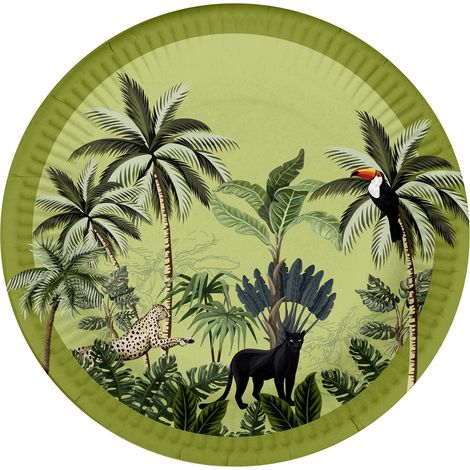 Set de 10 assiettes en carton 18 cm Toucan palmeraie