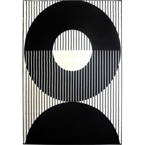 Tapis salon et chambre 80x150 noir et blanc rectangle tissé motif géométrique LYN1 VINILO (1/5)