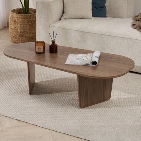 Mesa de Centro Dozza, Forma Ovalada, Material de Tablero Madera Noble, Color Tablero Marrón, 130x65x40h cm Nogal Marrón (1/5)