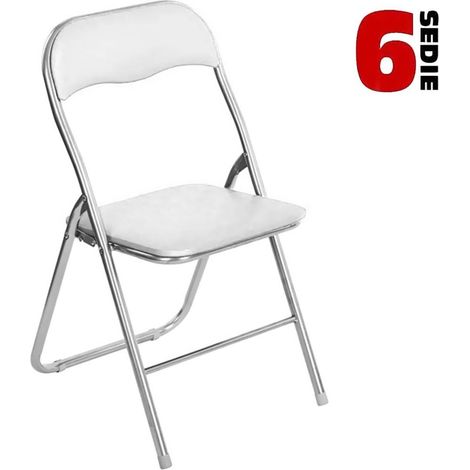 Set 6 Pezzi Sedie Imbottite Pieghevoli Salvaspazio Sedia Struttura Metallo Bianc (1/5)