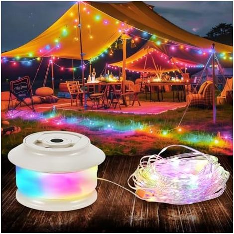 Guirlande Lumineuse de Camping, 20M Guirlande Camping Rechargeable avec 5 modes d'éclairage Batterie rechargeable de 3000 mAh étanche Multicolore pour la décoration de jardin/de tente/de festival [Cla (1/5)