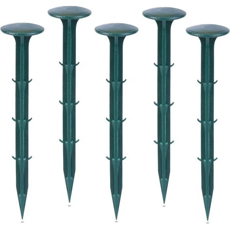 Garden fixing stakes made of plastic, for the garden to secure weed control materials, UV protection (100 pieces, green)