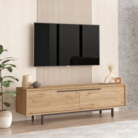 [En.Casa] – Meuble TV 160 x 36 x 45 cm – Effet chêne noir – 2 portes de rangement – Pieds métalliques stables – Montage rapide et facile (1/5)