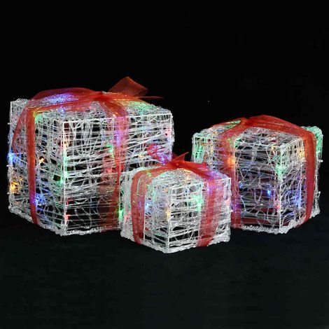 Boîtes Cadeaux de Noël Lumineuses Décoratives 48 LED Acrylique Colorées Lot de 3 (1/5)
