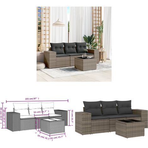 4-tlg. Garten-Sofagarnitur mit Kissen Grau Poly Rattan - Gartenmöbel - PE-Rattan - Outdoor Möbel - Lounge Set - Esstisch - Home & Living (1/3)