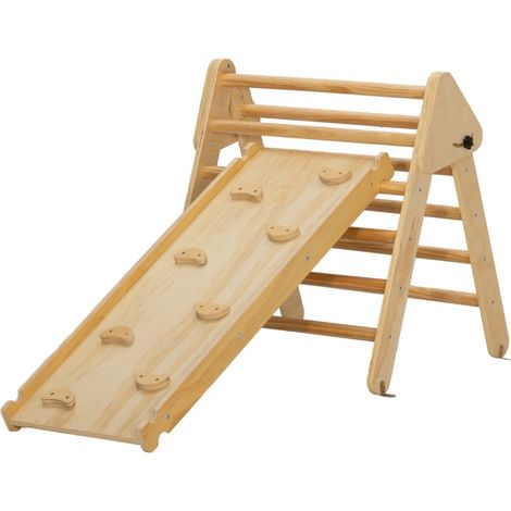Set da arrampicata in legno per bambini con scala triangolare e rampa reversibile MODENUIT (1/3)