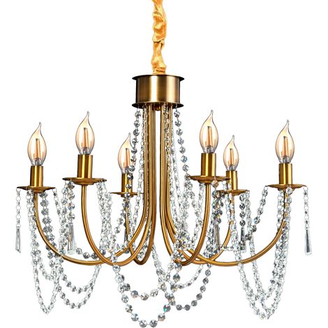 LAMPADARIO APP765-6CP CRISTALLO ORO CANDELE 6-PUNTI LUCE E14 60X60X42-112CM