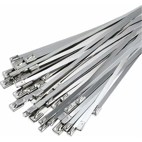 100Pcs Stainless Steel Cable Ties, 300mm×4.6mm Stainless Steel Cable Ties, Stainless Steel Cable Ties for Exhaust Wrap, Bundled Cables, Maintain Fences and Awnings