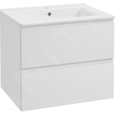 Kielle – Meuble avec lavabo simple 60x46 cm – 2 tiroirs avec fermeture lente – Céramique sanitaire blanc – 50002S60 (1/5)